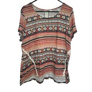 CATO FASHIONS Women's 18/20W Earthy Multicolor Hi-Low Oversized Top